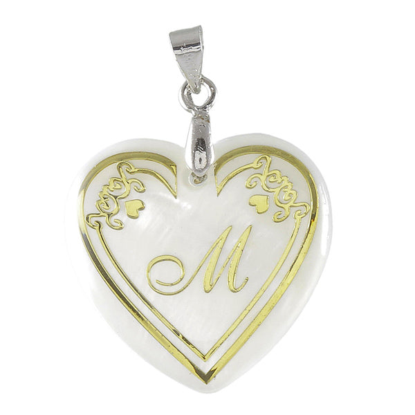 Urthn Alphabet M" Heart Shaped Shell Pendant (Pack Of 6)