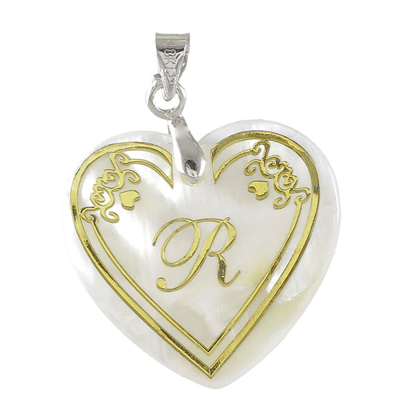 Urthn Alphabet R" Heart Shaped Shell Pendant (Pack Of 6)
