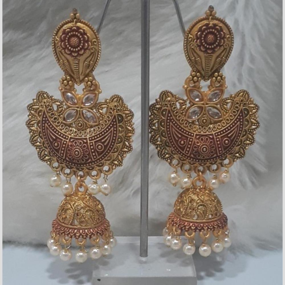 Infinity Jewels Gold Plated Crystal Stone And Meenakari Jhumki Earrings