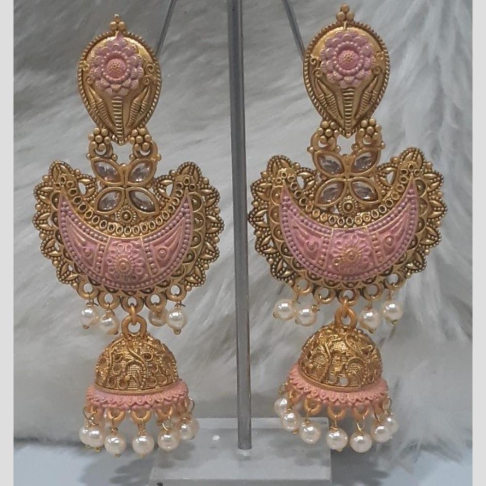 Infinity Jewels Gold Plated Crystal Stone And Meenakari Jhumki Earrings