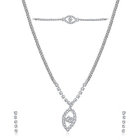 Urthn White Austrian Stone Necklace Set With Maang Tikka (Pack Of 6)