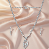 Urthn White Austrian Stone Necklace Set With Maang Tikka (Pack Of 6)