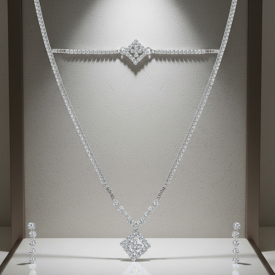 Urthn Silver Plated Necklace Set With Bracelet (Pack Of 6)