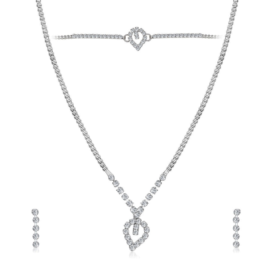 Urthn Austrian Stone Silver Plated Necklaces Set (Pack Of 6)