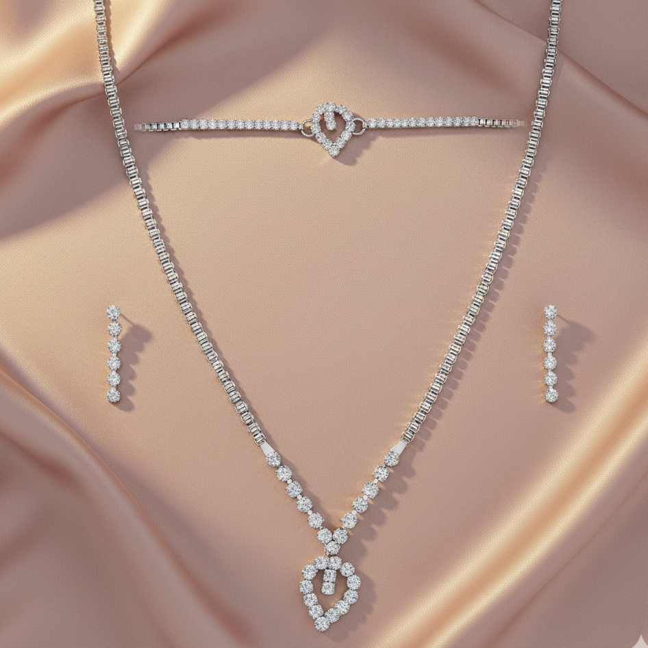 Urthn Austrian Stone Silver Plated Necklaces Set (Pack Of 6)