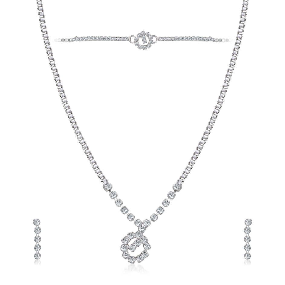 Urthn Austrian Stone Silver Plated Necklace Set With Bracelet (Pack Of 6)