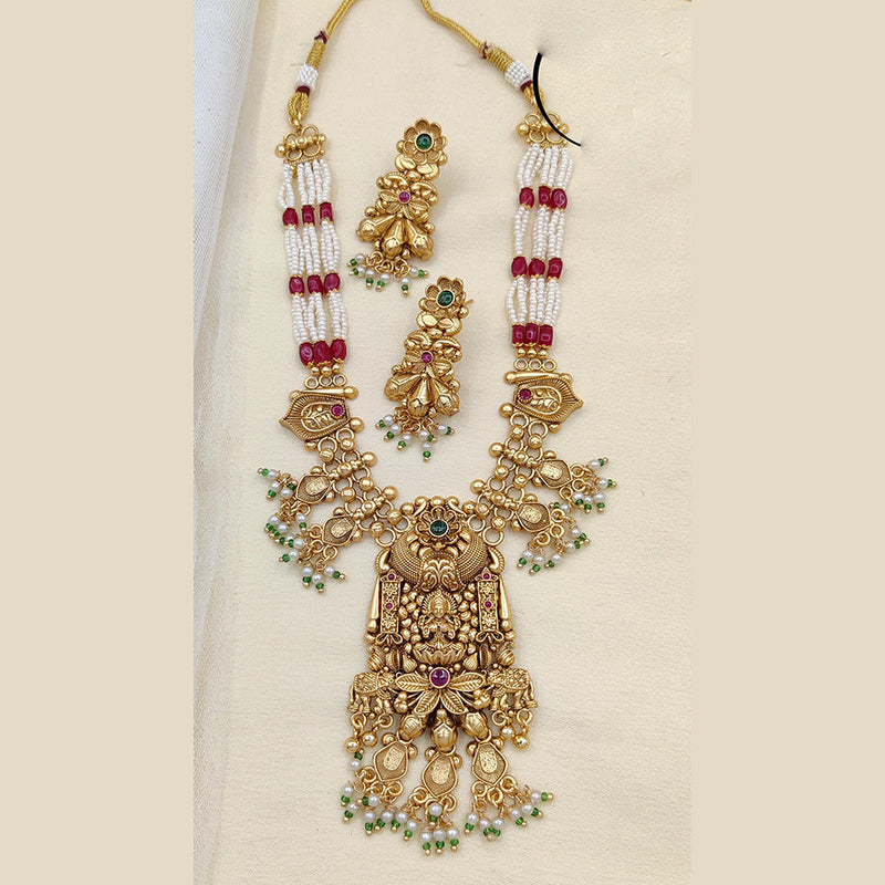 Jewel Addiction Copper Rajwadi Finish Pota Stone And Pearl Long Necklace Set