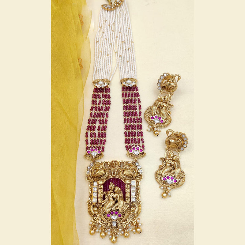 Jewel Addiction Copper Rajwadi Finish Pota Stone And Pearl Long Necklace Set