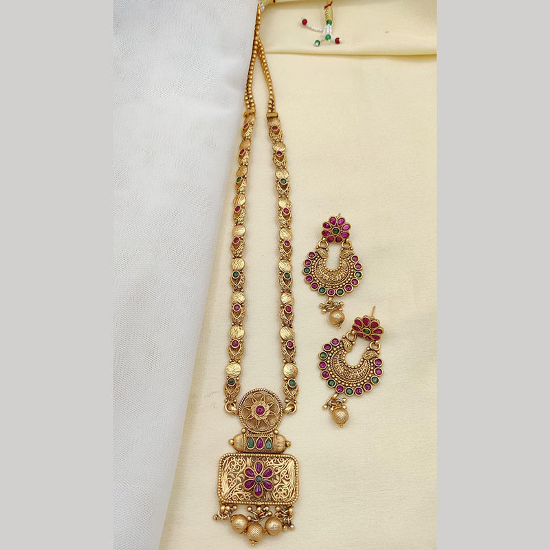 Jewel Addiction Copper Rajwadi Finish Pota Stone Long Necklace Set