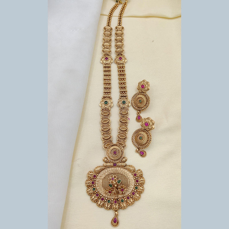 Jewel Addiction Copper Rajwadi Finish Pota Stone Long Necklace Set