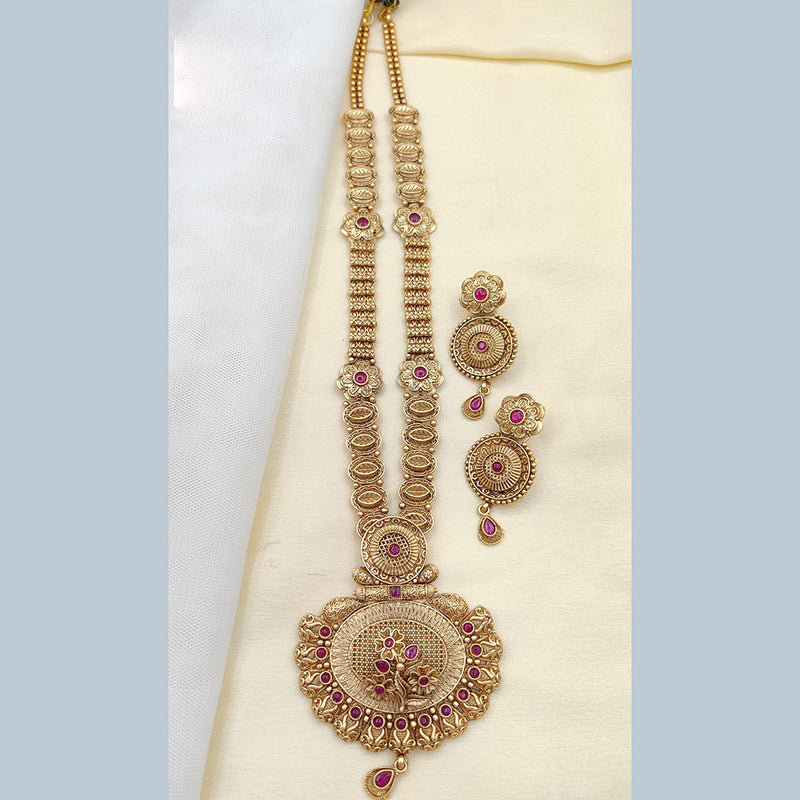 Jewel Addiction Copper Rajwadi Finish Pota Stone Long Necklace Set