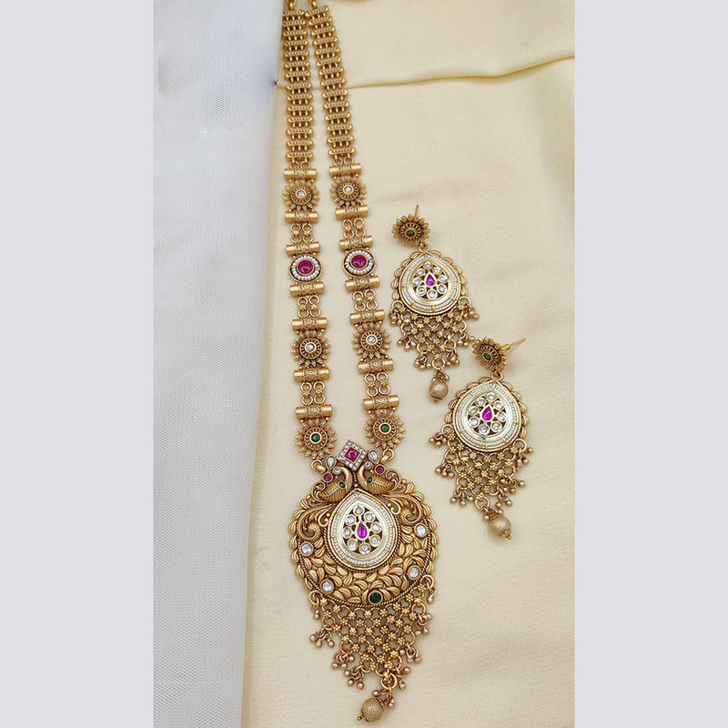 Jewel Addiction Copper Rajwadi Finish Pota Stone Long Necklace Set