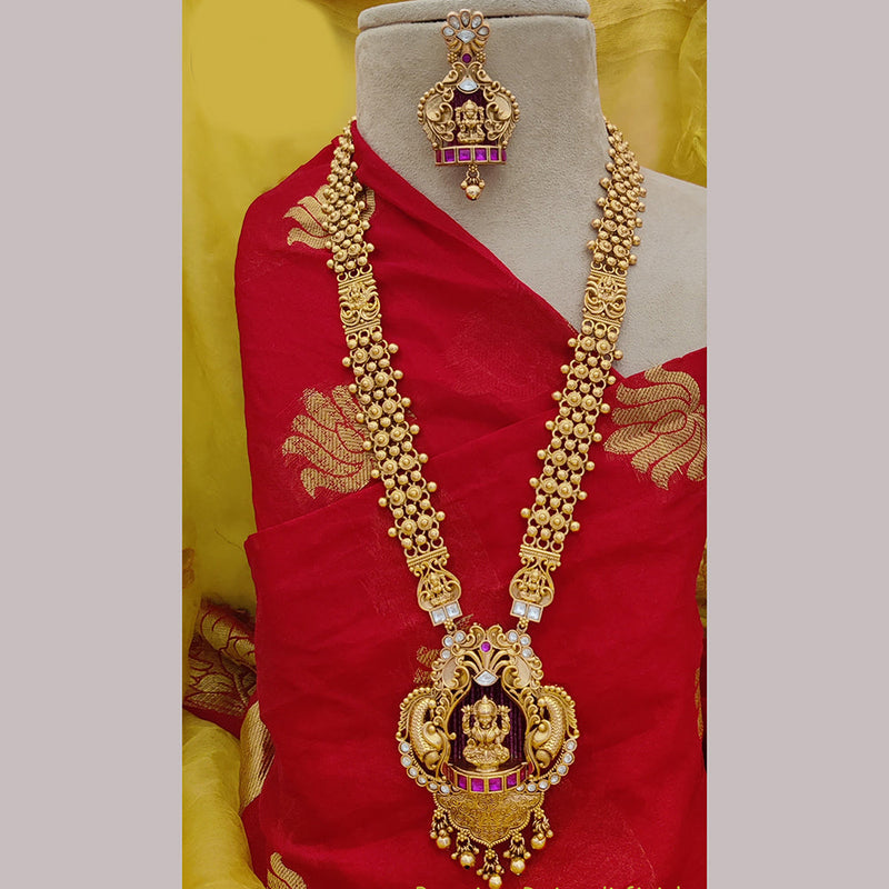 Jewel Addiction Copper Rajwadi Finish Pota Stone Long Necklace Set