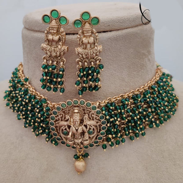 Jewel Addiction Copper Rajwadi Finish Pota Stone Temple Necklace Set