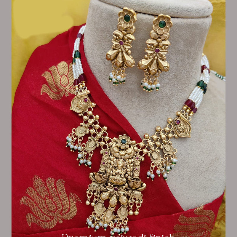 Jewel Addiction Copper Rajwadi Finish Pota Stone Temple Necklace Set