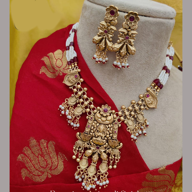 Jewel Addiction Copper Rajwadi Finish Pota Stone Temple Necklace Set