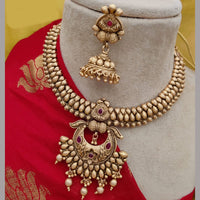 Jewel Addiction Copper Rajwadi Finish Pota Stone Necklace Set
