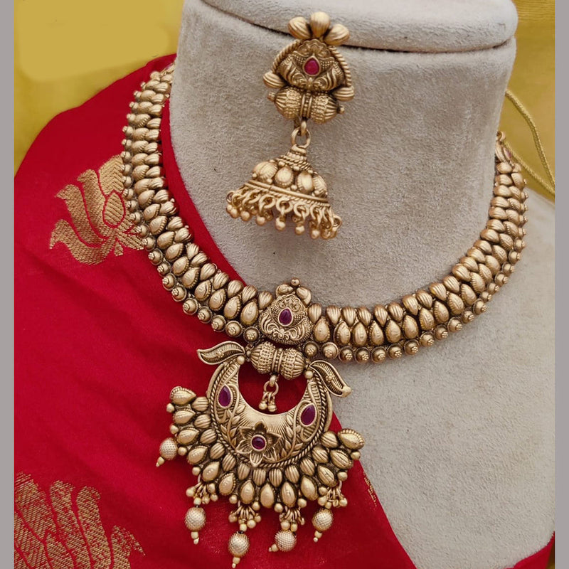 Jewel Addiction Copper Rajwadi Finish Pota Stone Necklace Set