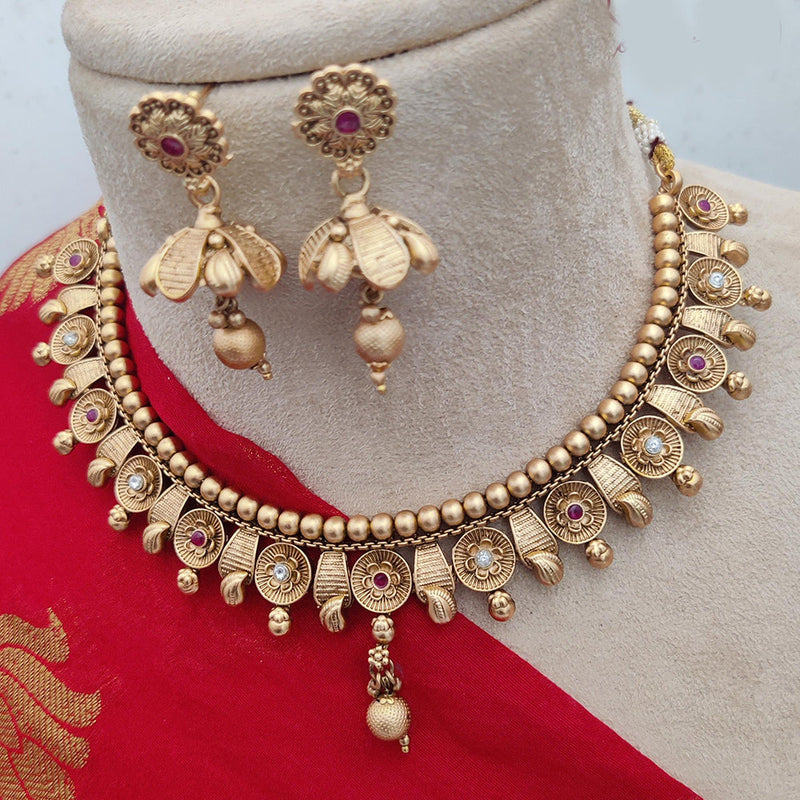 Jewel Addiction Copper Rajwadi Finish Pota Stone Necklace Set