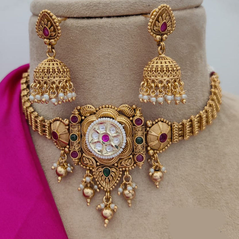 Jewel Addiction Copper Rajwadi Finish Pota Stone Necklace Set