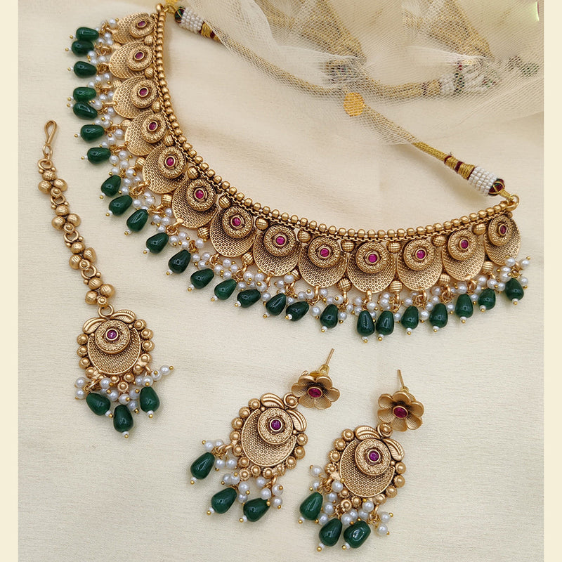 Jewel Addiction Copper Rajwadi Finish Pota Stone Necklace Set