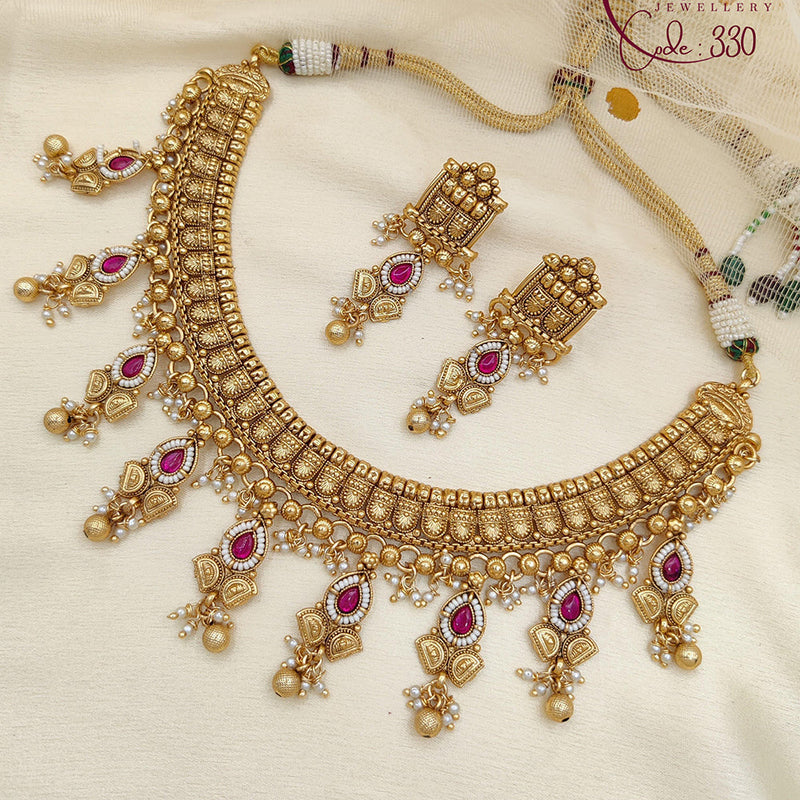 Jewel Addiction Copper Rajwadi Finish Pota Stone Necklace Set