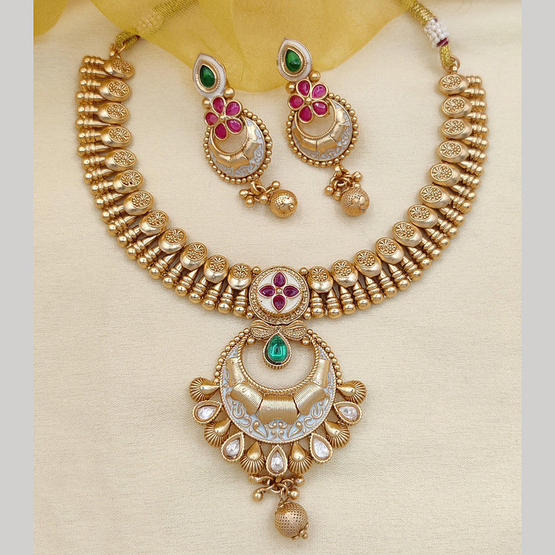 Jewel Addiction Copper Rajwadi Finish Pota Stone Necklace Set