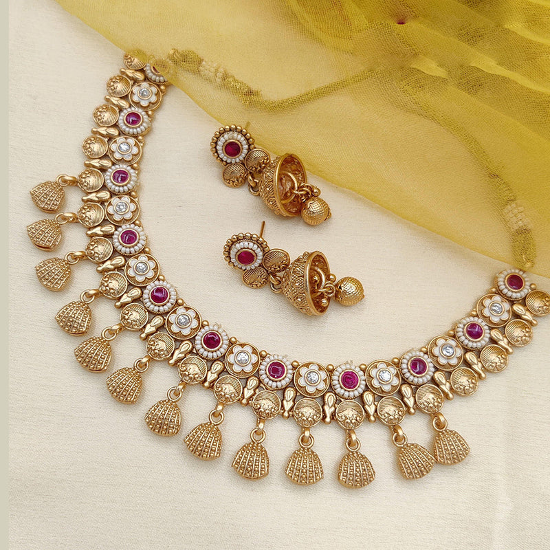 Jewel Addiction Copper Rajwadi Finish Pota Stone Necklace Set