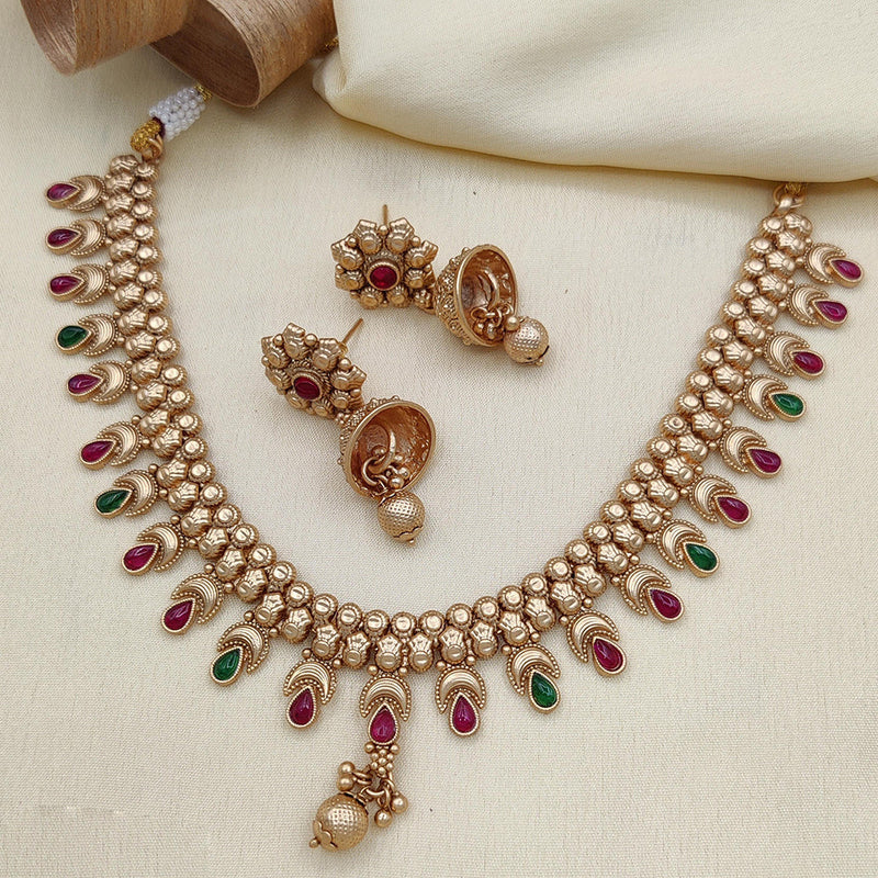 Jewel Addiction Copper Rajwadi Finish Pota Stone Necklace Set