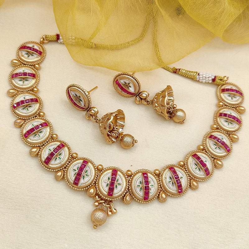 Jewel Addiction Copper Rajwadi Finish Pota Stone Necklace Set