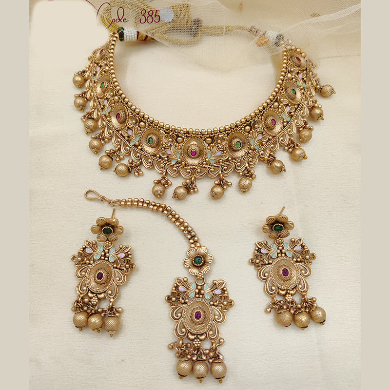 Jewel Addiction Copper Rajwadi Finish Pota Stone Necklace Set