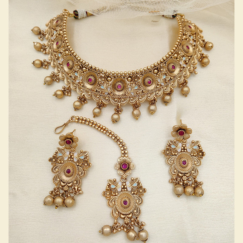 Jewel Addiction Copper Rajwadi Finish Pota Stone Necklace Set