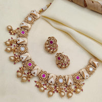 Jewel Addiction Copper Rajwadi Finish Pota Stone Necklace Set