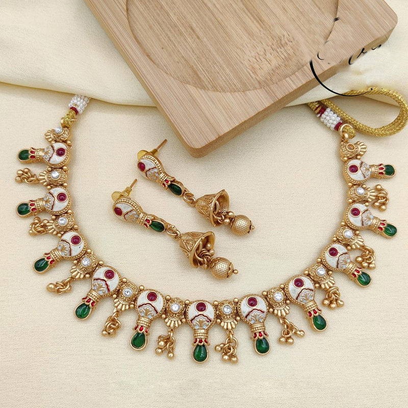 Jewel Addiction Copper Rajwadi Finish Pota Stone Necklace Set