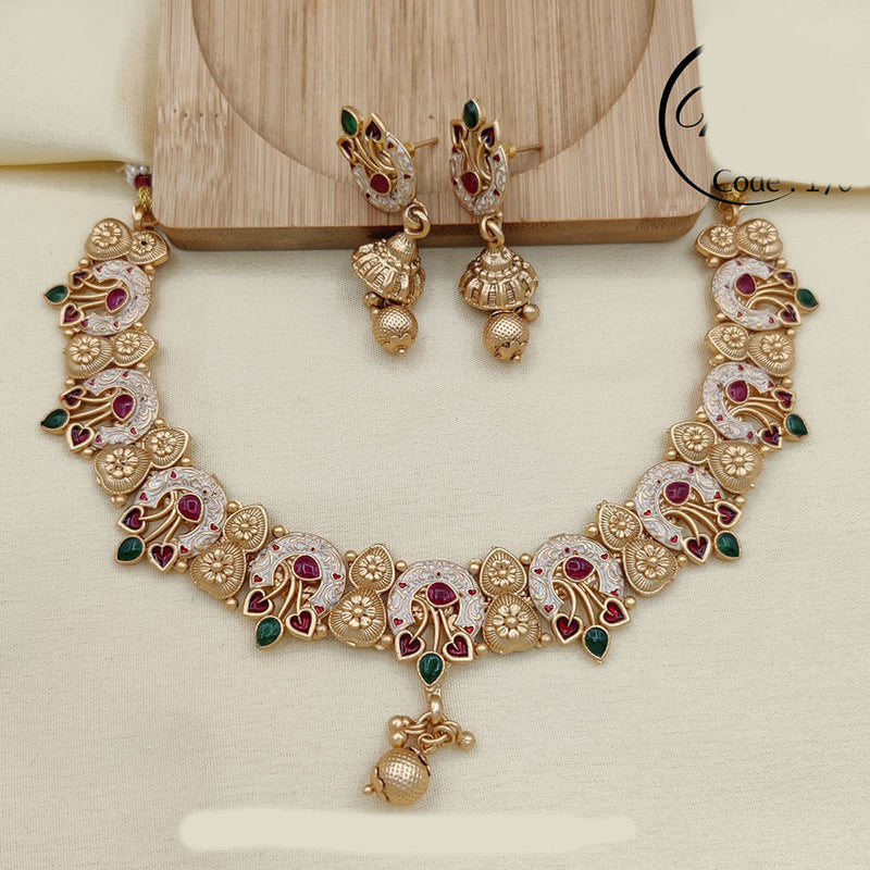 Jewel Addiction Copper Rajwadi Finish Pota Stone Necklace Set