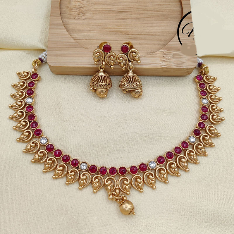 Jewel Addiction Copper Rajwadi Finish Pota Stone Necklace Set