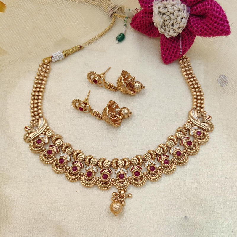 Jewel Addiction Copper Rajwadi Finish Pota Stone Necklace Set