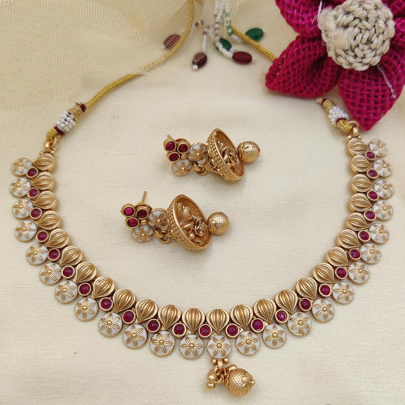 Jewel Addiction Copper Rajwadi Finish Pota Stone Necklace Set