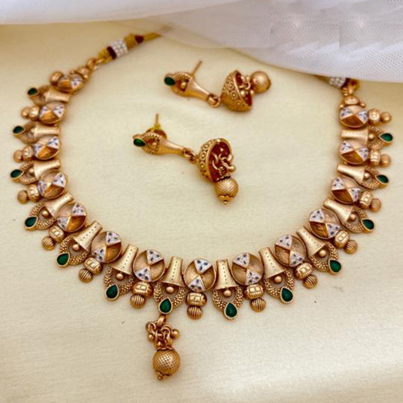 Jewel Addiction Copper Rajwadi Finish Pota Stone Necklace Set