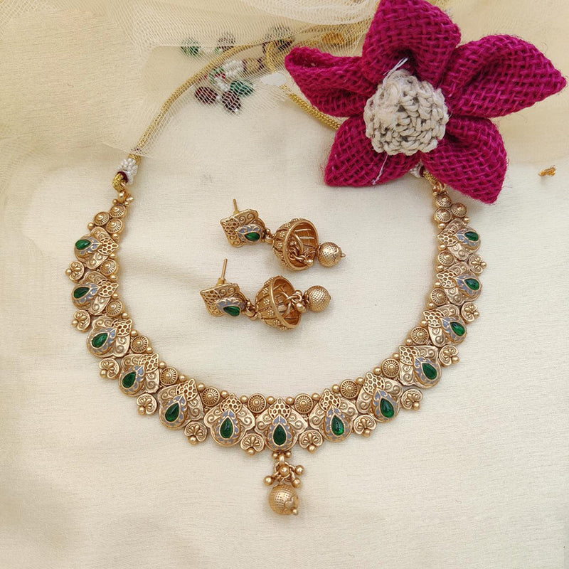 Jewel Addiction Copper Rajwadi Finish Pota Stone Necklace Set