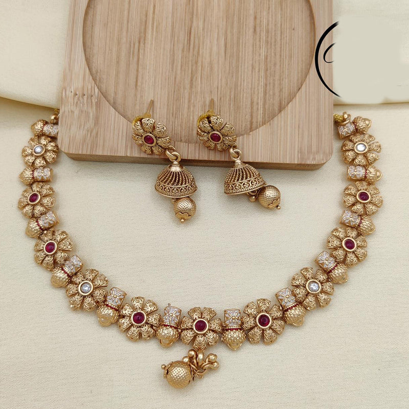 Jewel Addiction Copper Rajwadi Finish Pota Stone Necklace Set