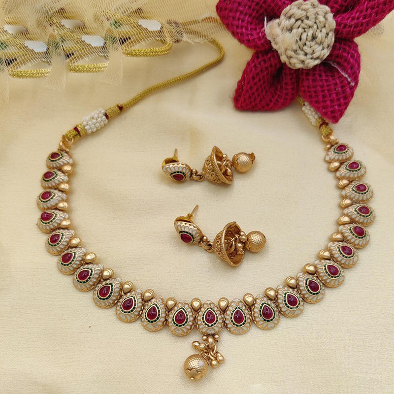 Jewel Addiction Copper Rajwadi Finish Pota Stone Necklace Set