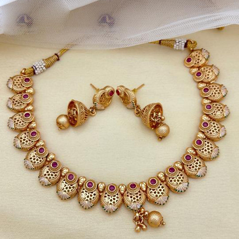 Jewel Addiction Copper Rajwadi Finish Pota Stone Necklace Set