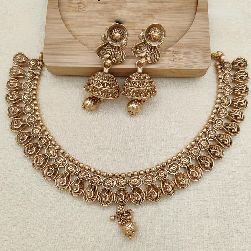 Jewel Addiction Copper Rajwadi Finish Pota Stone Necklace Set