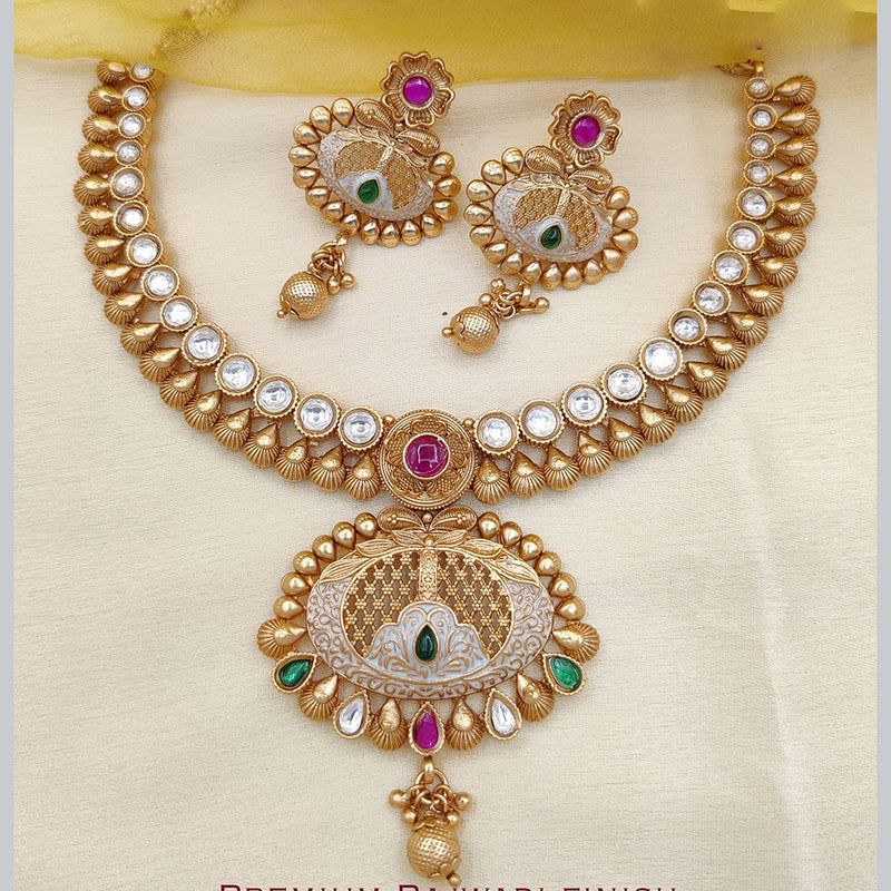 Jewel Addiction Copper Rajwadi Finish Pota Stone Necklace Set