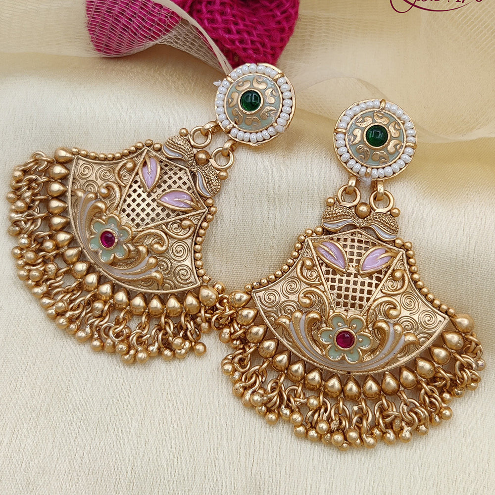Jewel Addiction Copper Rajwadi Finish Pota Stone Dangler Earrings