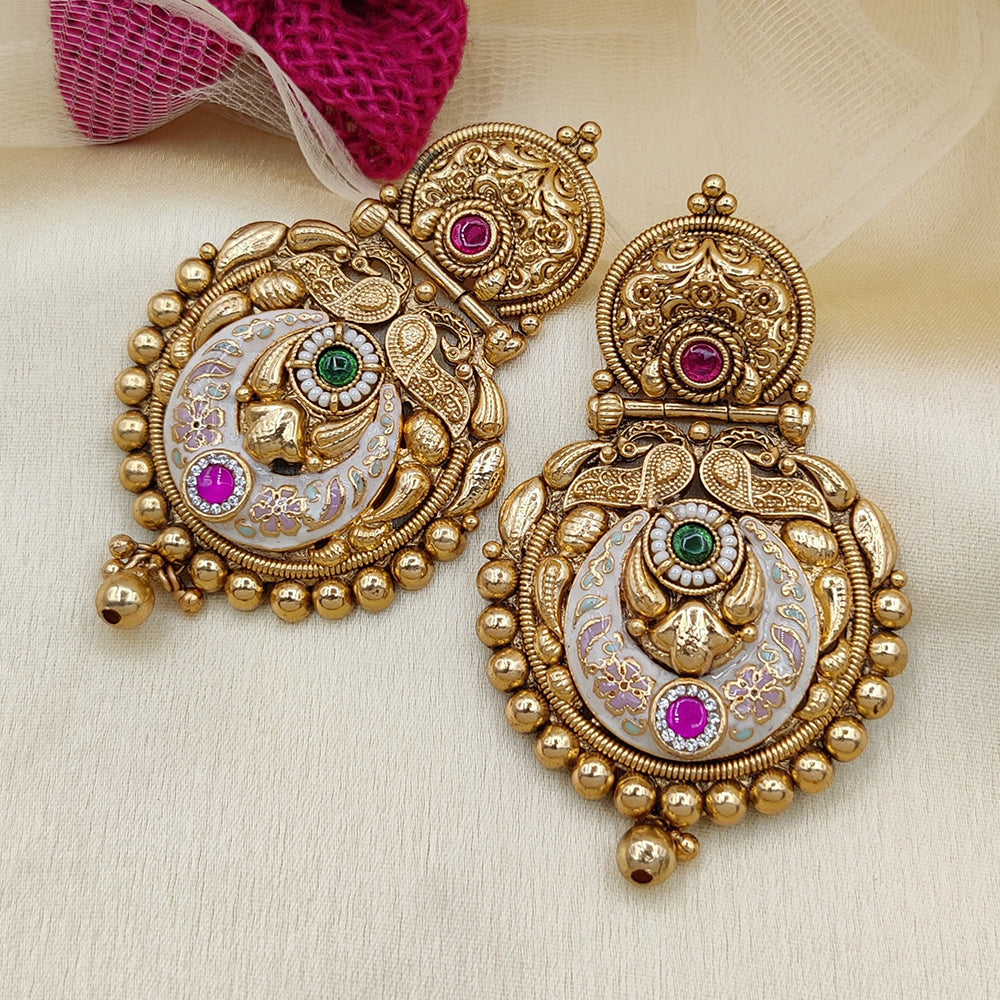 Jewel Addiction Copper Rajwadi Finish Pota Stone Dangler Earrings