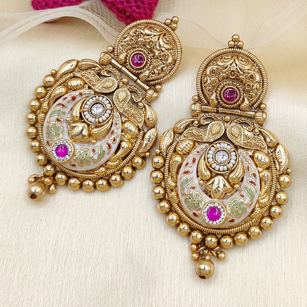 Jewel Addiction Copper Rajwadi Finish Pota Stone Dangler Earrings