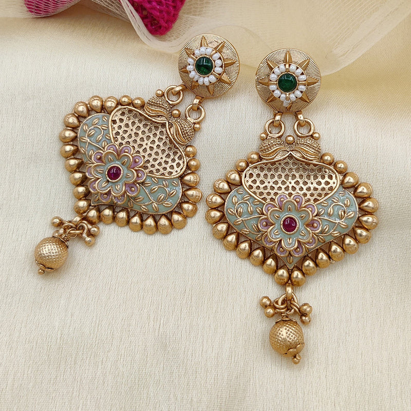 Jewel Addiction Copper Rajwadi Finish Pota Stone Dangler Earrings