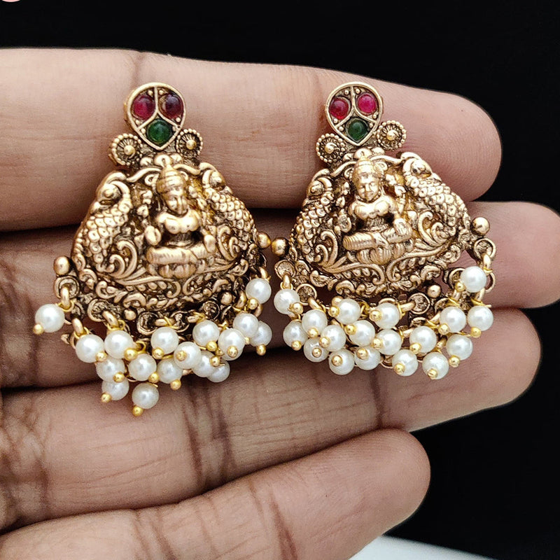 Jewel Addiction Copper Rajwadi Finish Pota Stone Dangler Earrings